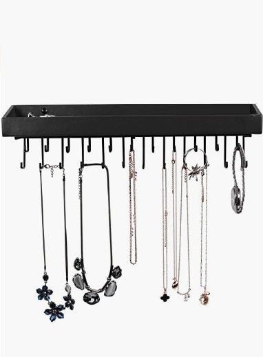 Wall Mount Hanging Jewellery Organiser Holder with 23 Hooks (Black) V178-13419