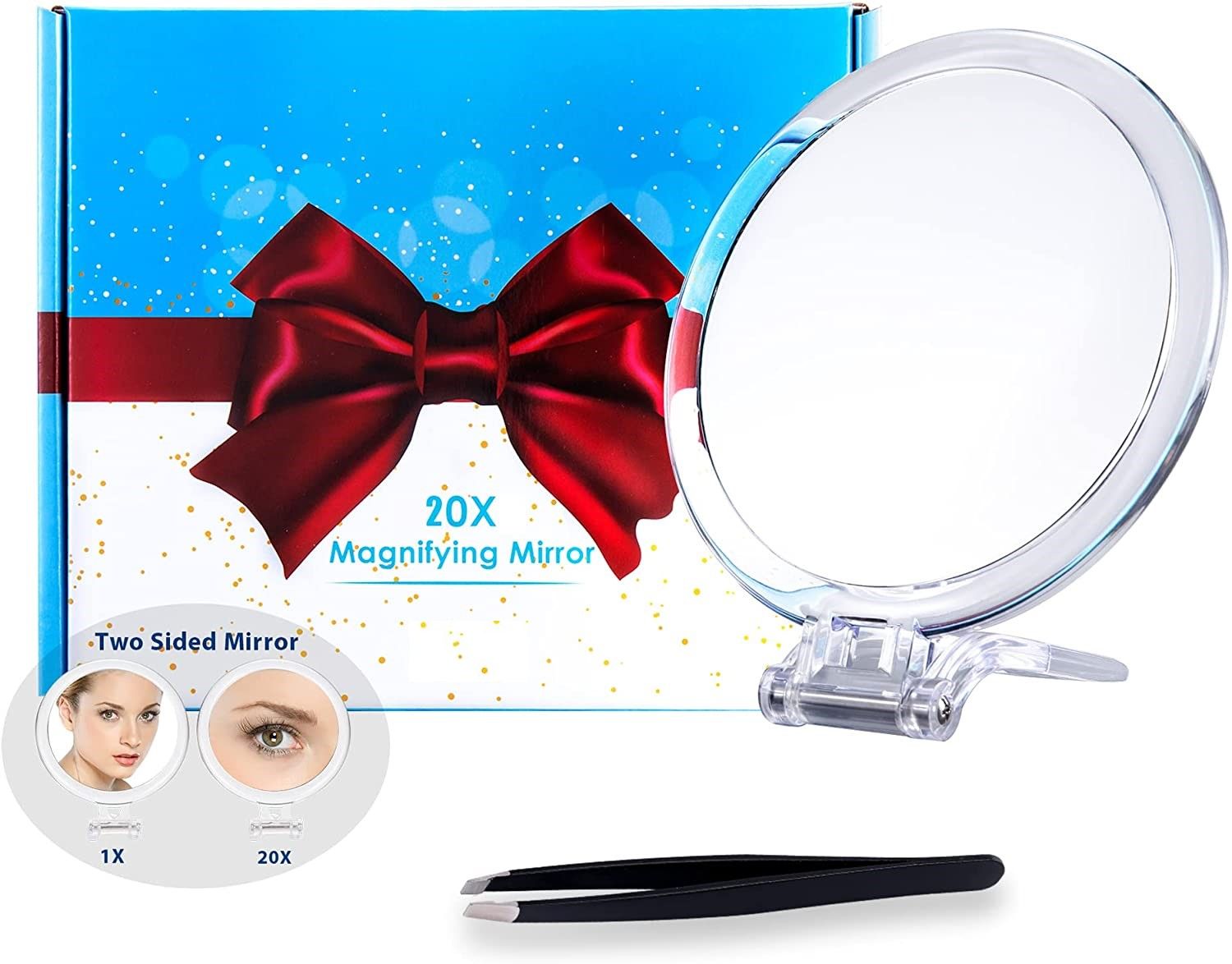 20X Magnifying Hand Mirror Two Sided Use for Makeup Application, Tweezing, and Blackhead/Blemish Removal (15 V178-14094