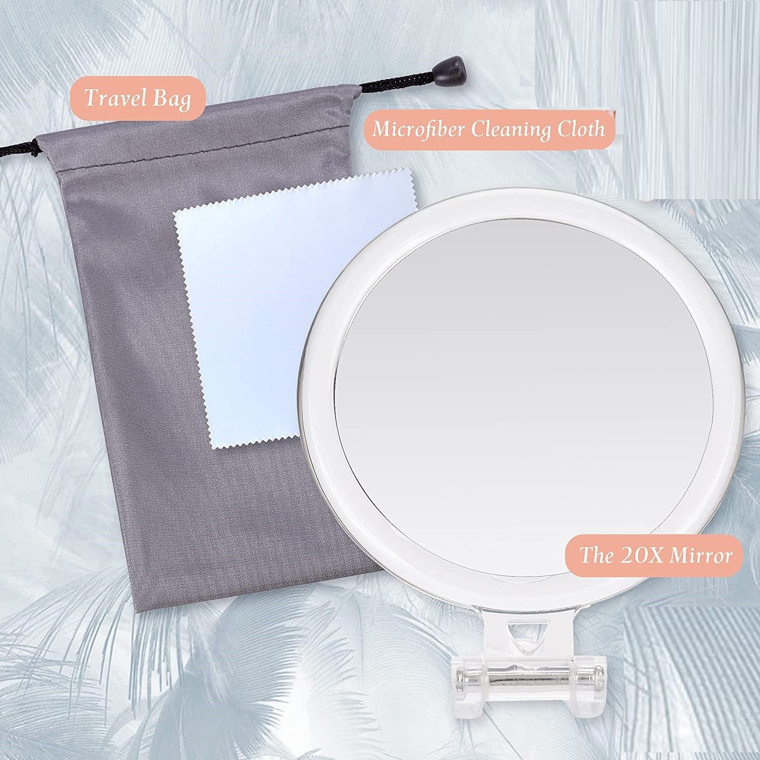 20X Magnifying Hand Mirror Two Sided Use for Makeup Application, Tweezing, and Blackhead/Blemish Removal (15 V178-14094