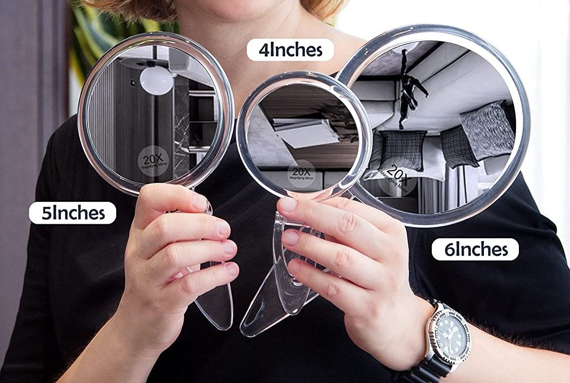 20X Magnifying Hand Mirror Two Sided Use for Makeup Application, Tweezing, and Blackhead/Blemish Removal (15 V178-14094