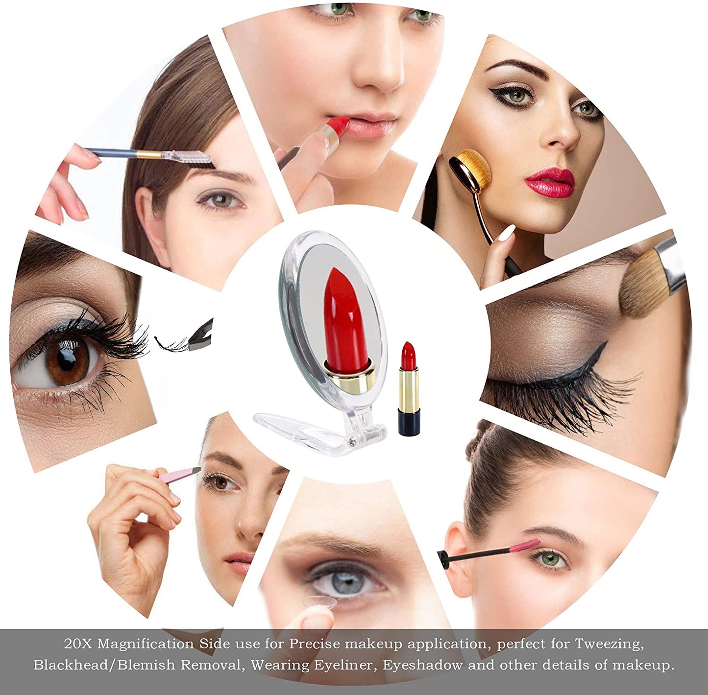 20X Magnifying Hand Mirror Two Sided Use for Makeup Application, Tweezing, and Blackhead/Blemish Removal (15 V178-14094