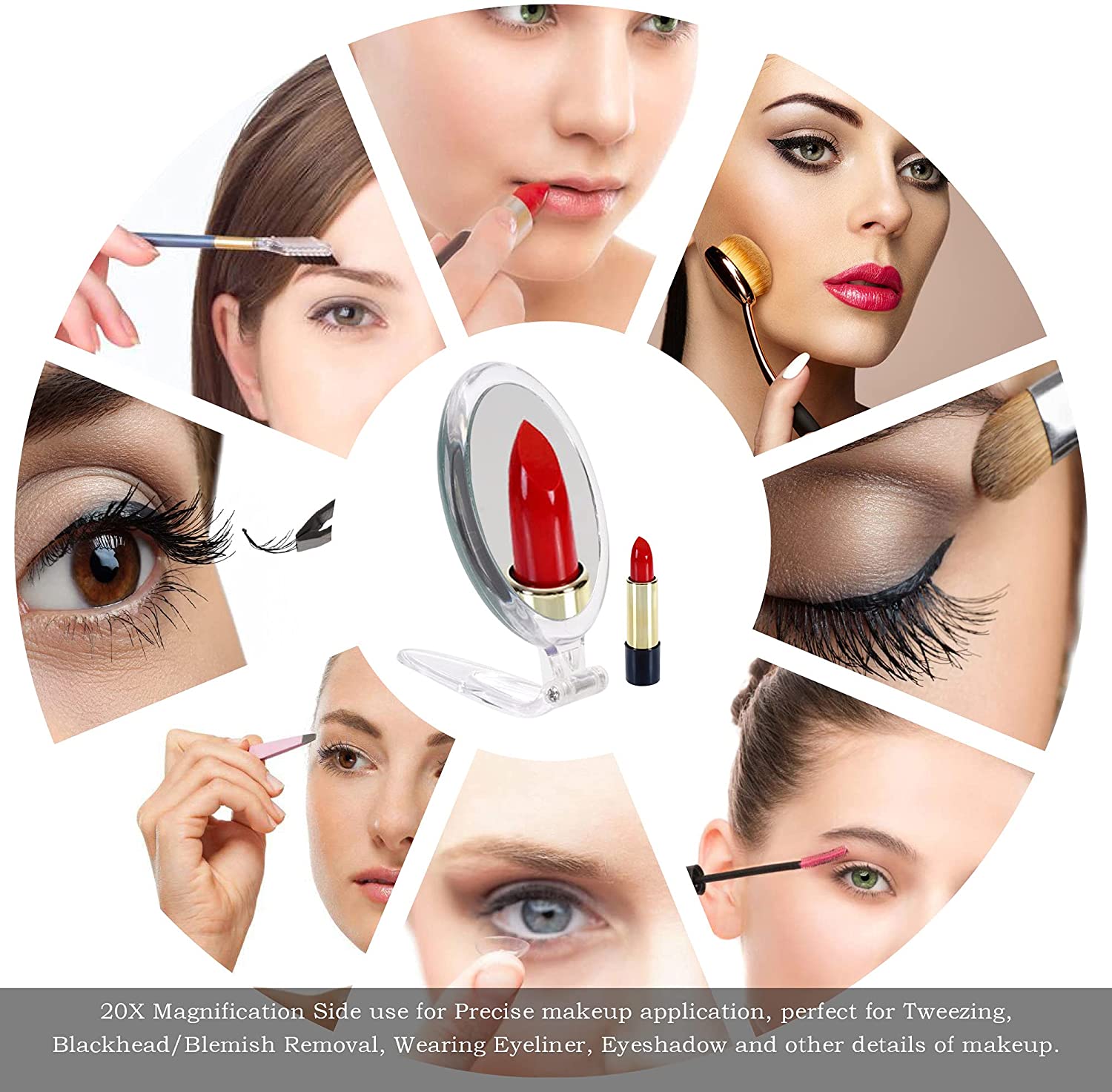20X Magnifying Hand Mirror Two Sided Use for Makeup Application, Tweezing, and Blackhead/Blemish Removal (15 V178-14094