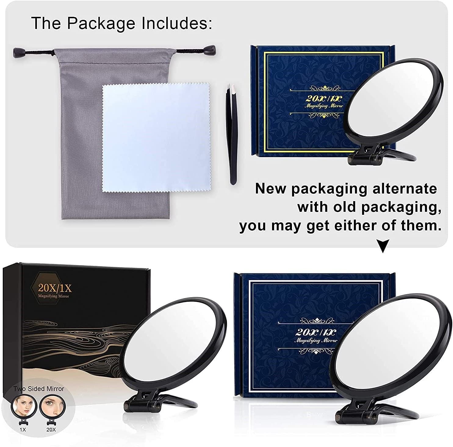20X Magnifying Hand Mirror Two Sided Use for Makeup Application, Tweezing, and Blackhead/Blemish Removal V178-14421
