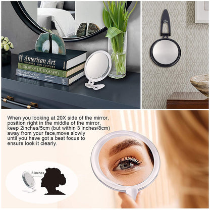 20X Magnifying Hand Mirror Two Sided Use for Makeup Application, Tweezing, and Blackhead/Blemish Removal V178-14421