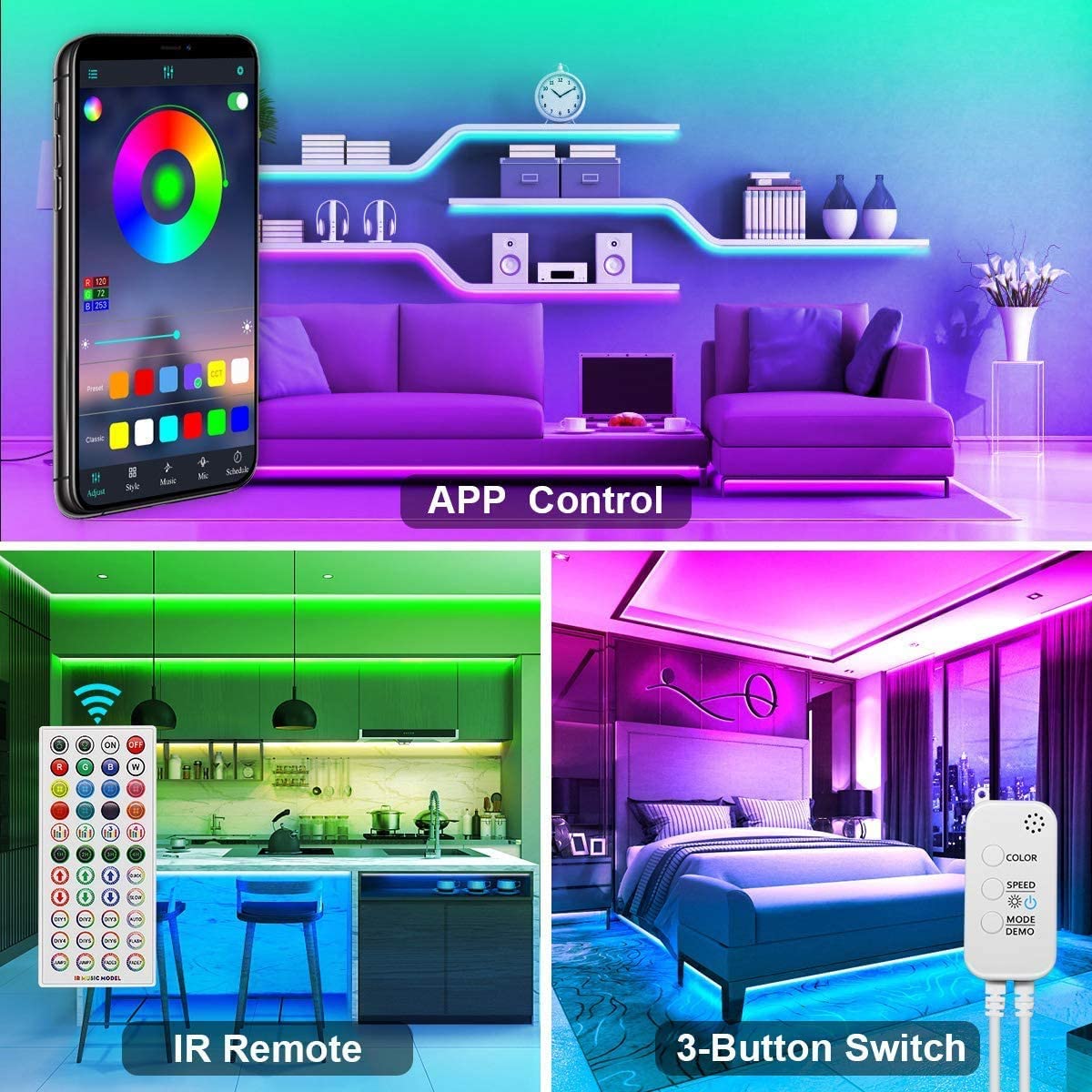 12M LED Strip Lights Rope Light for Bedroom and Home (5050 Lights Strip App with Remote Control) V178-14605