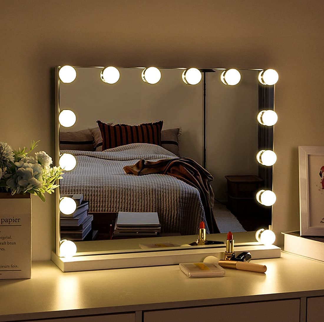 Hollywood Vanity Style LED Makeup Lights Mirror with 3 Color Modes Lights with 10 Dimmable Bulbs (Mirror Not V178-14674