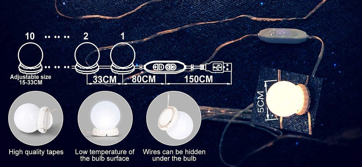 Hollywood Vanity Style LED Makeup Lights Mirror with 3 Color Modes Lights with 10 Dimmable Bulbs (Mirror Not V178-14674