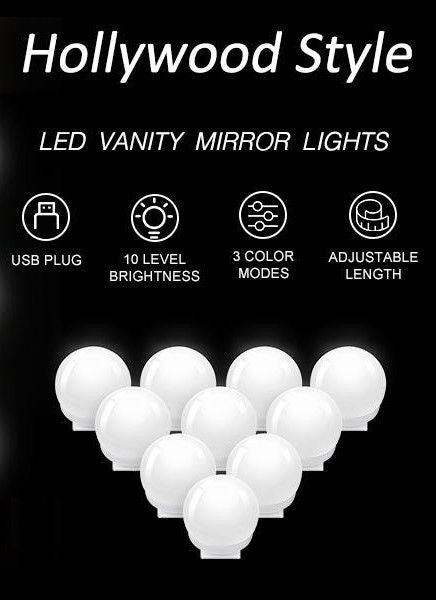 Hollywood Vanity Style LED Makeup Lights Mirror with 3 Color Modes Lights with 10 Dimmable Bulbs (Mirror Not V178-14674