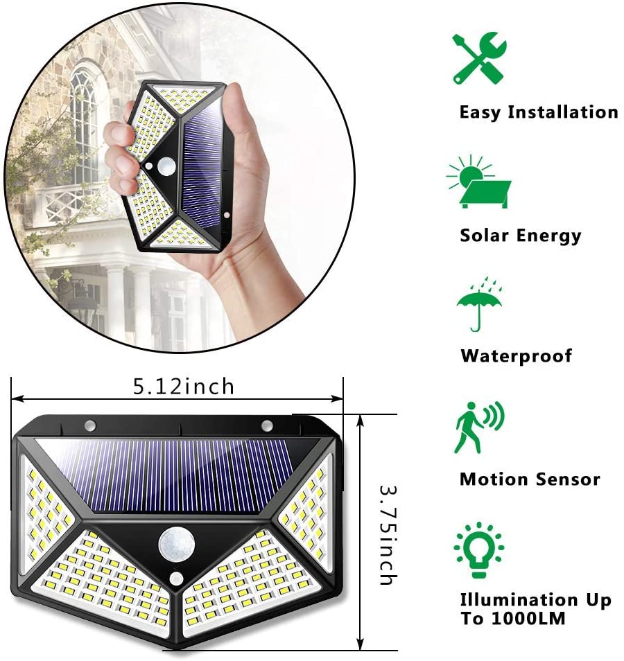 100 Waterproof LED Motion Sensor Solar Security Lights Outdoor (2pack) V178-14681