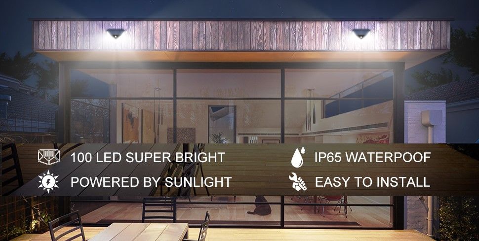 100 Waterproof LED Motion Sensor Solar Security Lights Outdoor (2pack) V178-14681
