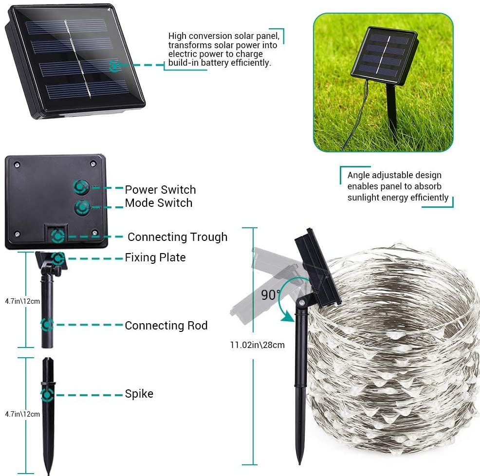 200 Waterproof LED Solar Fairy Light Outdoor with 8 Lighting Modes for Home,Garden and Decoration V178-14698