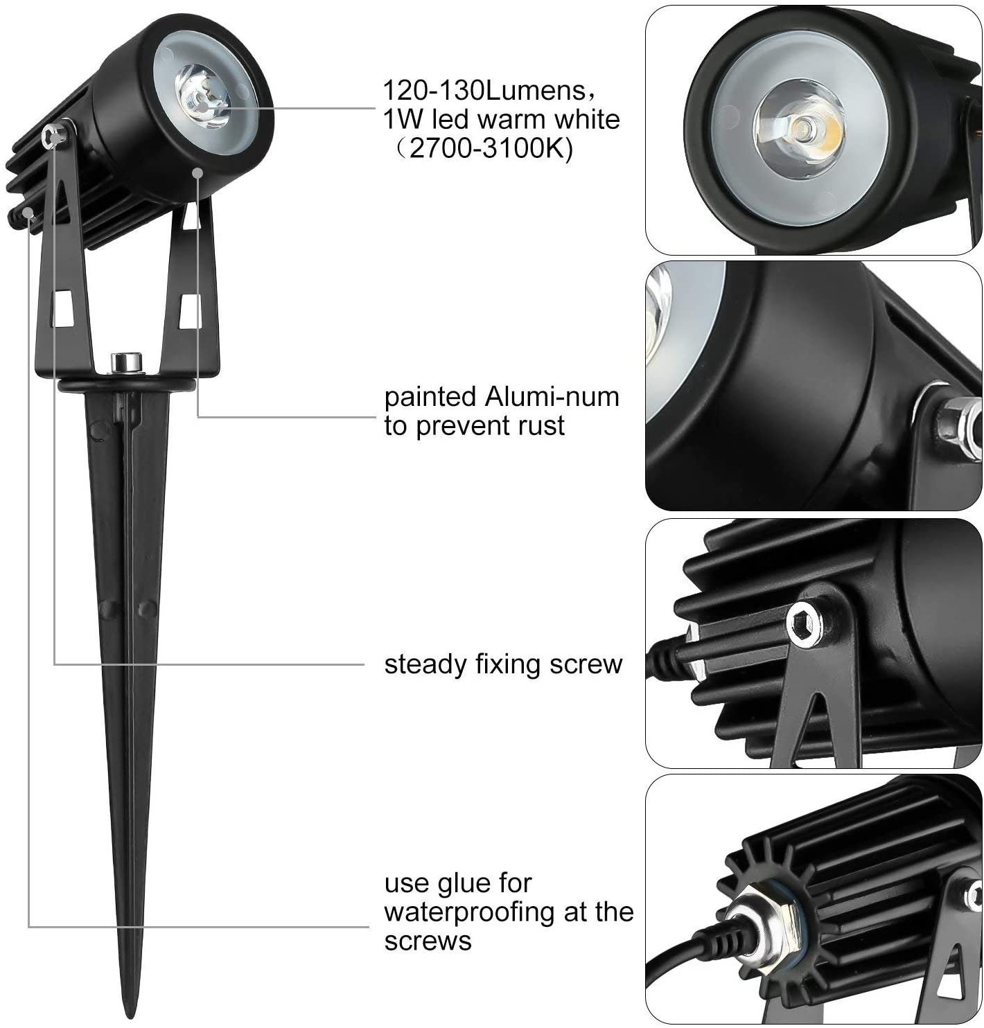 3 x LED Spotlights Powered Solar Garden Lights Outdoor Waterproof (Warm White) V178-14711