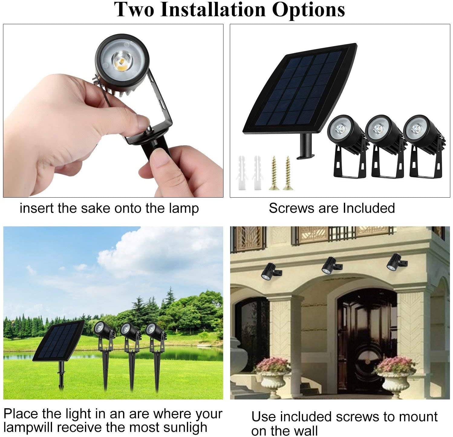 3 x LED Spotlights Powered Solar Garden Lights Outdoor Waterproof (Warm White) V178-14711