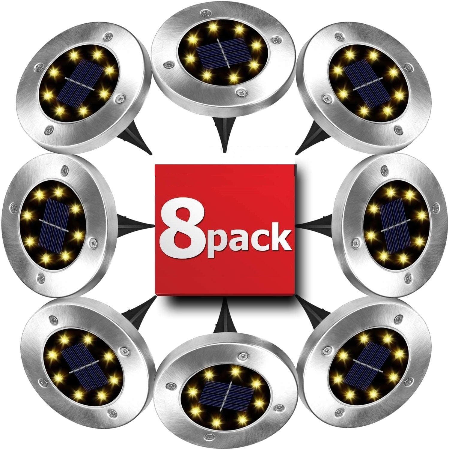 8 Pack LED Solar Pathway Lights Outdoor Solar Ground Lights (Warm White) V178-14728