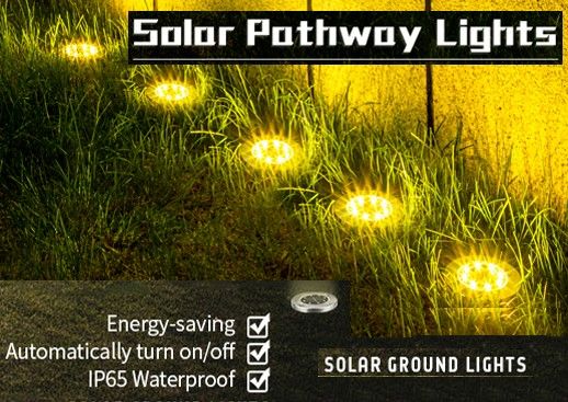 8 Pack LED Solar Pathway Lights Outdoor Solar Ground Lights (Warm White) V178-14728