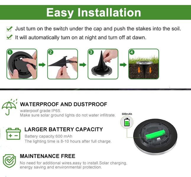 8 Pack LED Solar Pathway Lights Outdoor Solar Ground Lights (Warm White) V178-14728