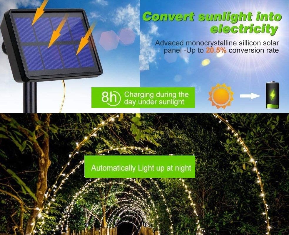 20m 200 LED Solar Powered Outdoor Lights with 8 Lighting Modes and Waterproof for Home,Garden and Decoration V178-14735