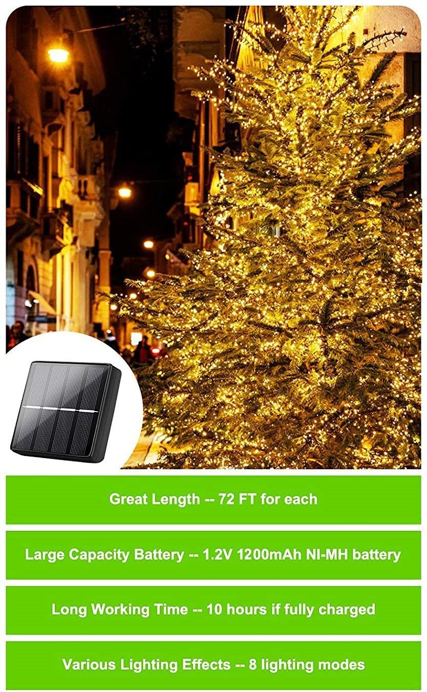 20m 200 LED Solar Powered Outdoor Lights with 8 Lighting Modes and Waterproof for Home,Garden and Decoration V178-14735