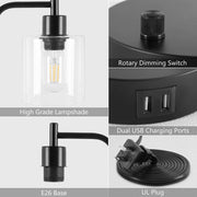 2x Pack Industrial Table Lamp with 2 USB Port for Bedside Nightstand Desk and Living Room Office (Bulb not V178-14759