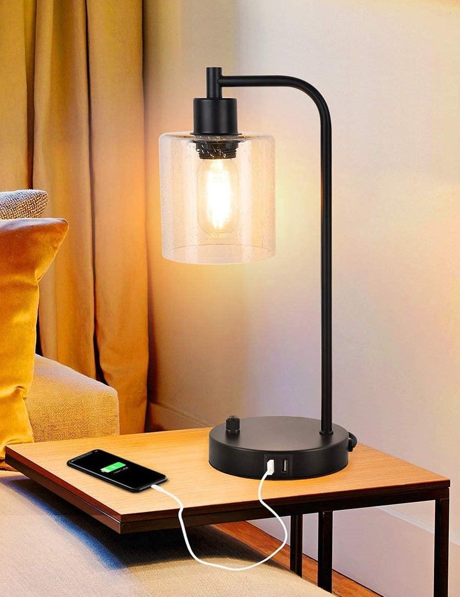 2x Pack Industrial Table Lamp with 2 USB Port for Bedside Nightstand Desk and Living Room Office (Bulb not V178-14759