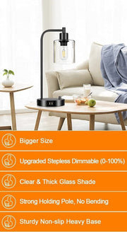2x Pack Industrial Table Lamp with 2 USB Port for Bedside Nightstand Desk and Living Room Office (Bulb not V178-14759