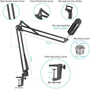 Microphone Radio Broadcasting Stand with 3/8"to 5/8" Screw Adapter and Windscreen Pop Filter V178-14766