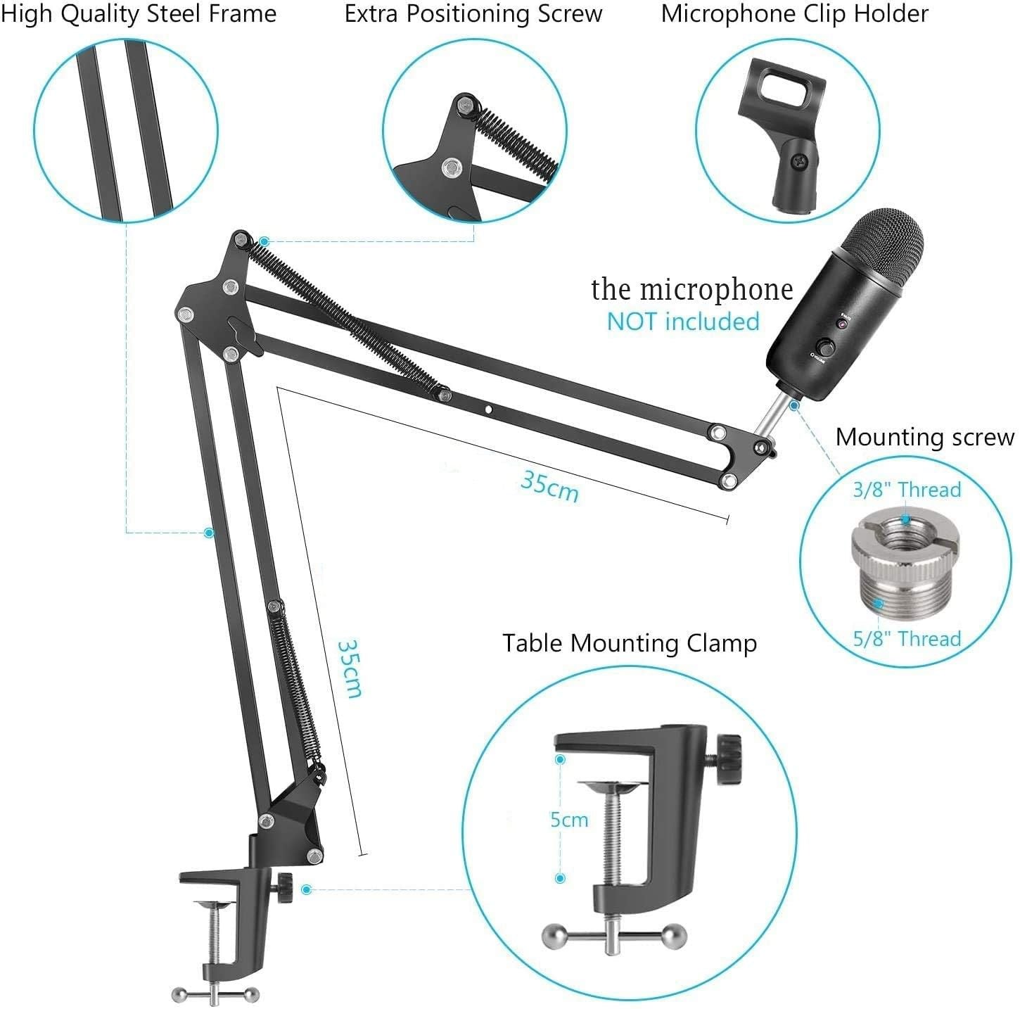 Microphone Radio Broadcasting Stand with 3/8"to 5/8" Screw Adapter and Windscreen Pop Filter V178-14766