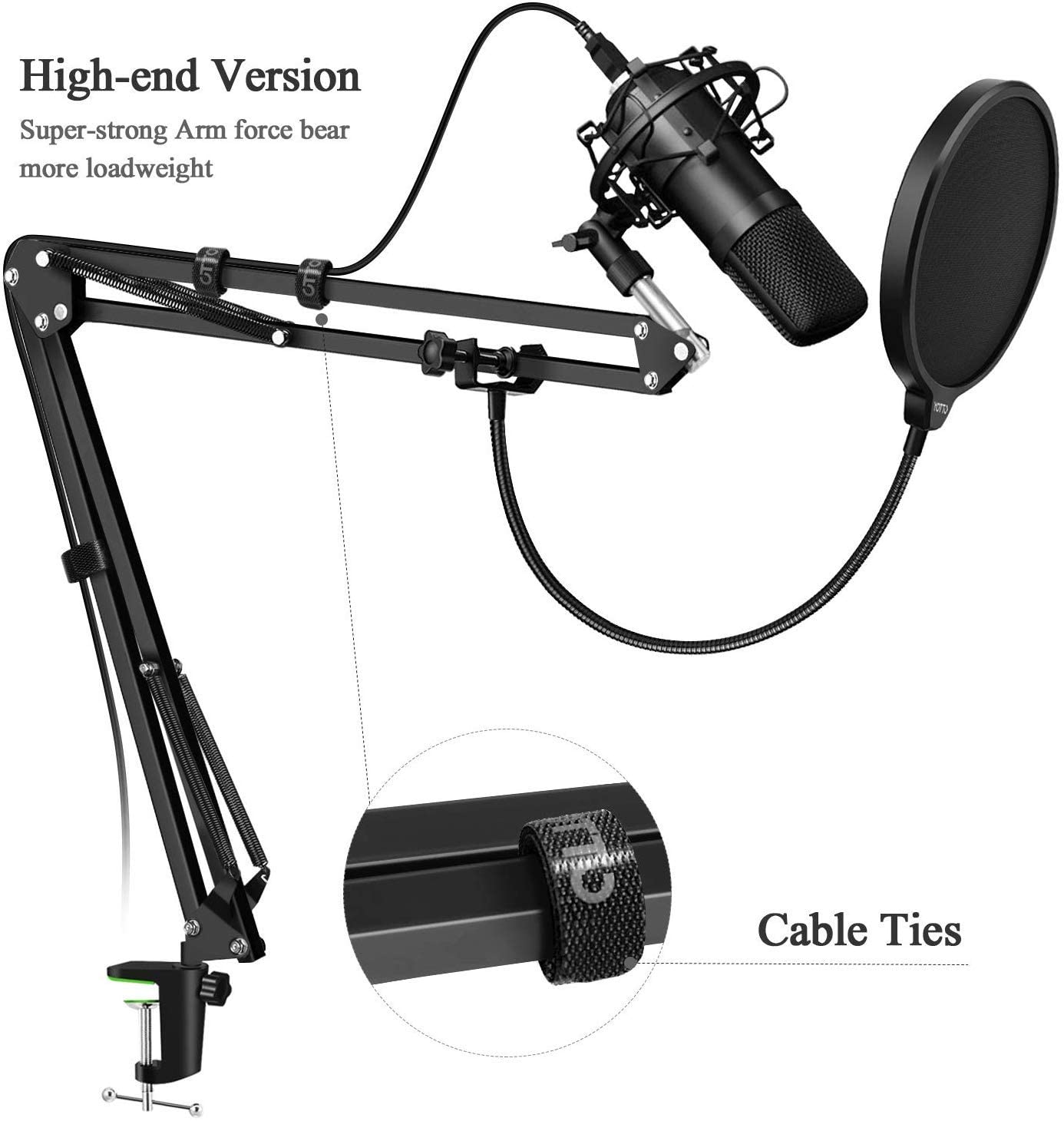 Microphone Radio Broadcasting Stand with 3/8"to 5/8" Screw Adapter and Windscreen Pop Filter V178-14766