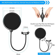 Microphone Radio Broadcasting Stand with 3/8"to 5/8" Screw Adapter and Windscreen Pop Filter V178-14766