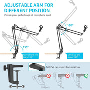 Microphone Radio Broadcasting Stand with 3/8"to 5/8" Screw Adapter and Windscreen Pop Filter V178-14766