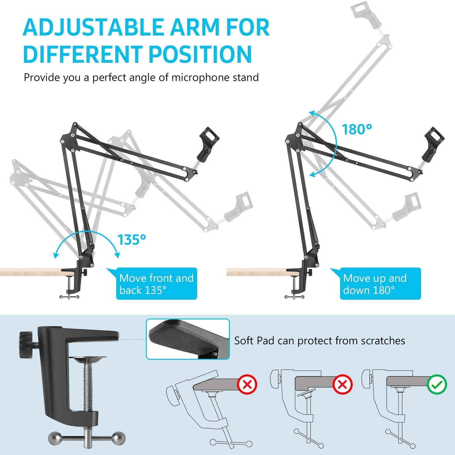 Microphone Radio Broadcasting Stand with 3/8"to 5/8" Screw Adapter and Windscreen Pop Filter V178-14766