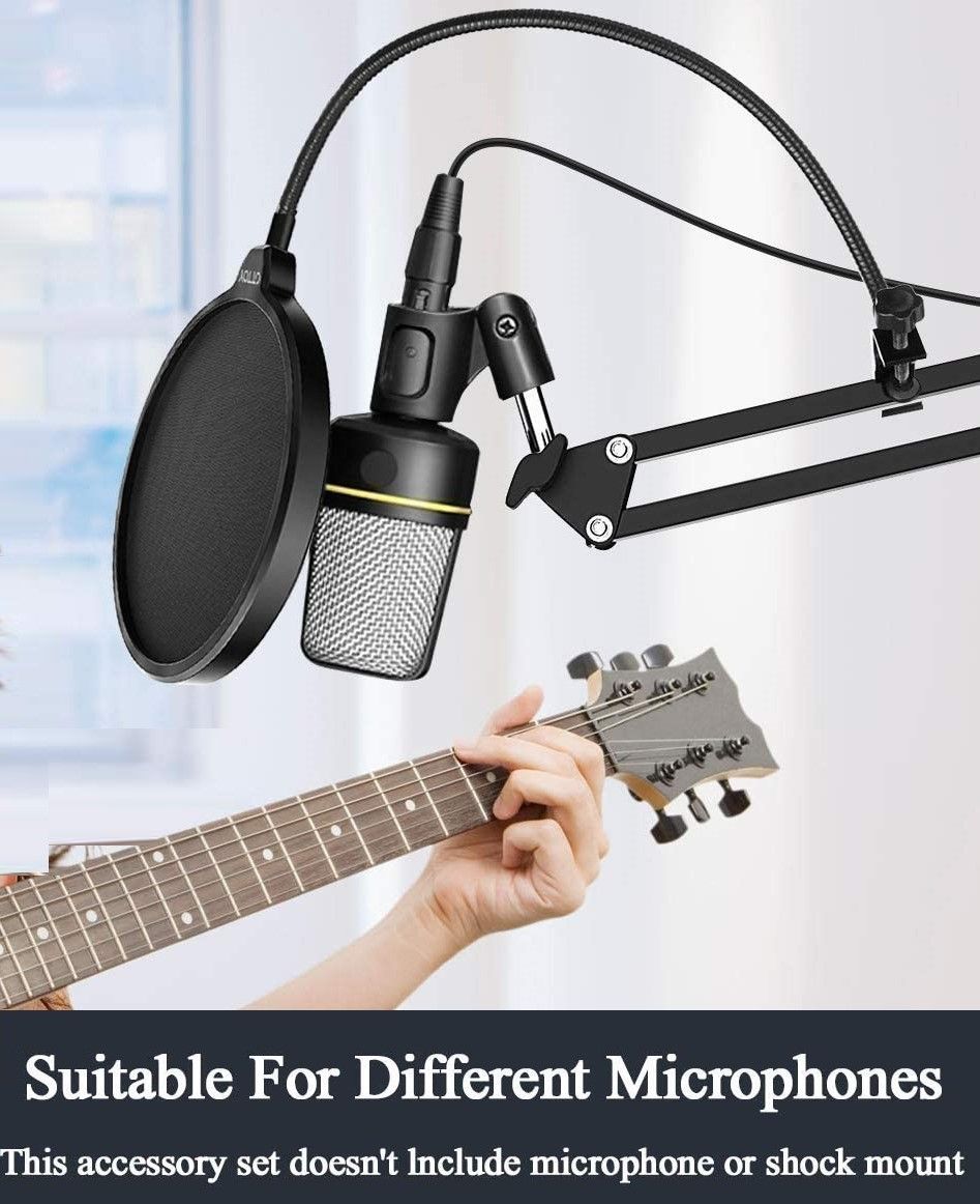 Microphone Radio Broadcasting Stand with 3/8"to 5/8" Screw Adapter and Windscreen Pop Filter V178-14766