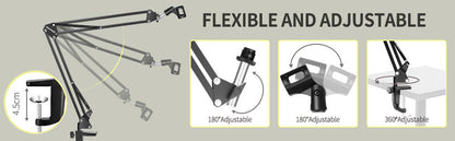 Microphone Radio Broadcasting Stand with 3/8"to 5/8" Screw Adapter and Windscreen Pop Filter V178-14766