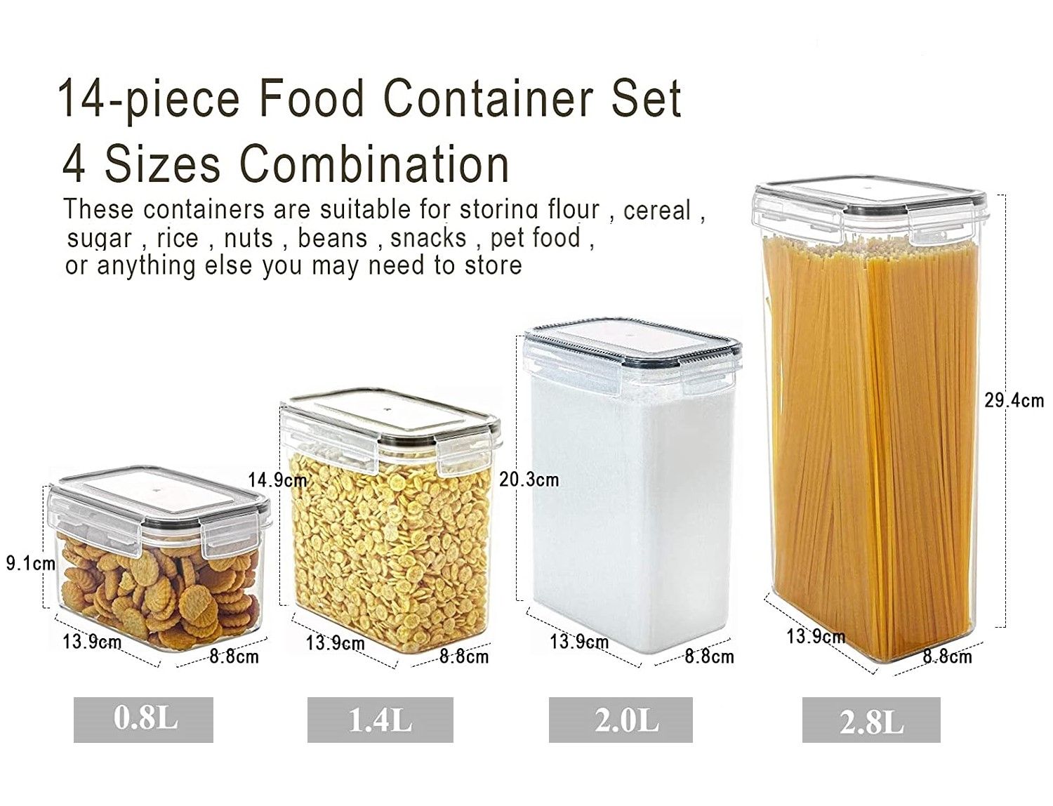 14 Pieces Airtight Food Storage and BPA Free Plastic with Easy Lock Black Lids Labels for Kitchen V178-14858