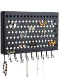 Wall Mount Earring Jewelry Hanger Organizer Holder with 109 Holes and 19 Hooks (Black) V178-18681