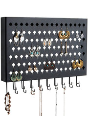 Wall Mount Earring Jewelry Hanger Organizer Holder with 109 Holes and 19 Hooks (Black) V178-18681