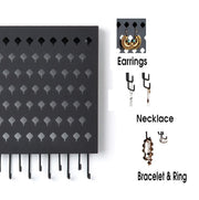 Wall Mount Earring Jewelry Hanger Organizer Holder with 109 Holes and 19 Hooks (Black) V178-18681