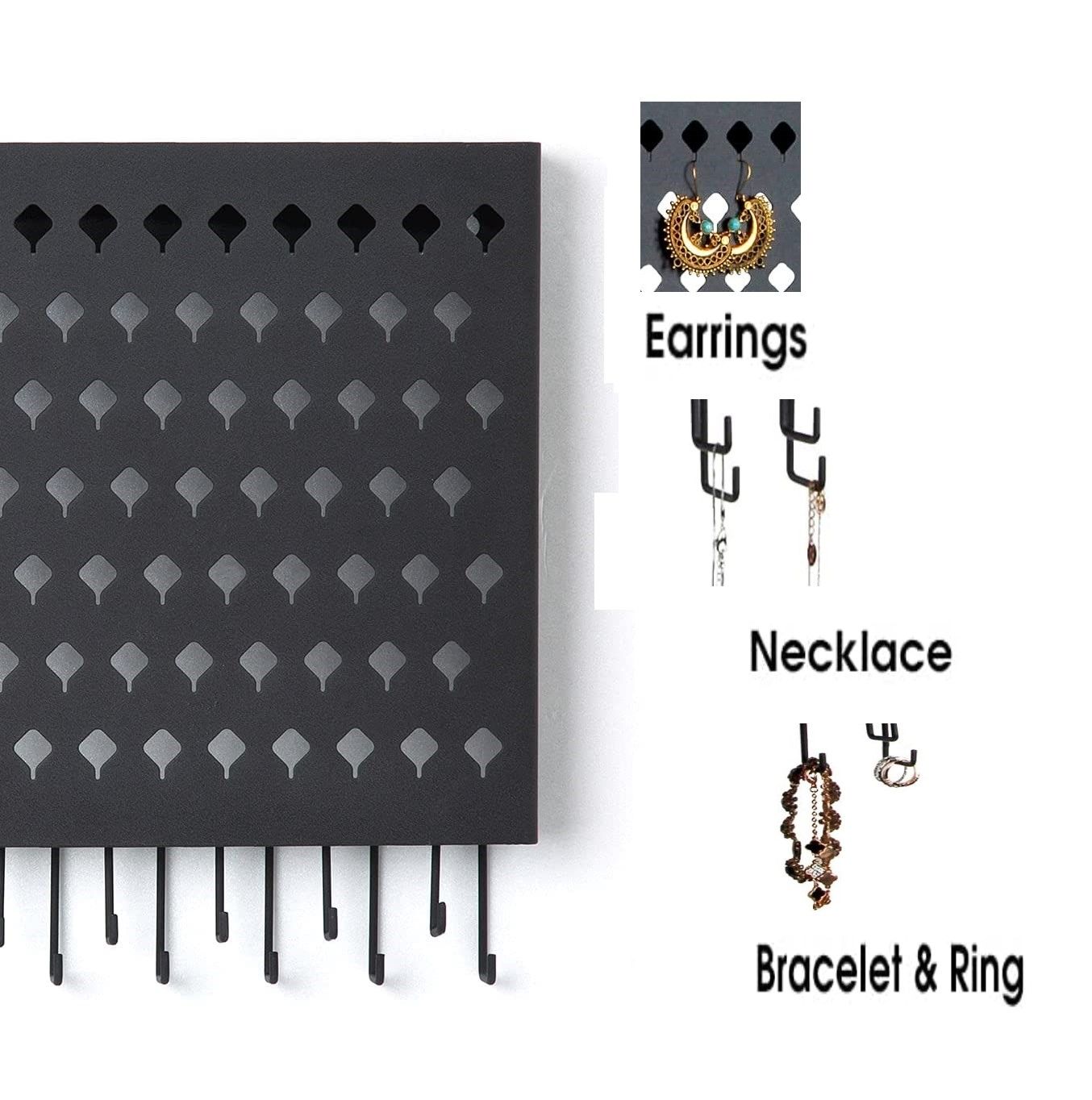 Wall Mount Earring Jewelry Hanger Organizer Holder with 109 Holes and 19 Hooks (Black) V178-18681
