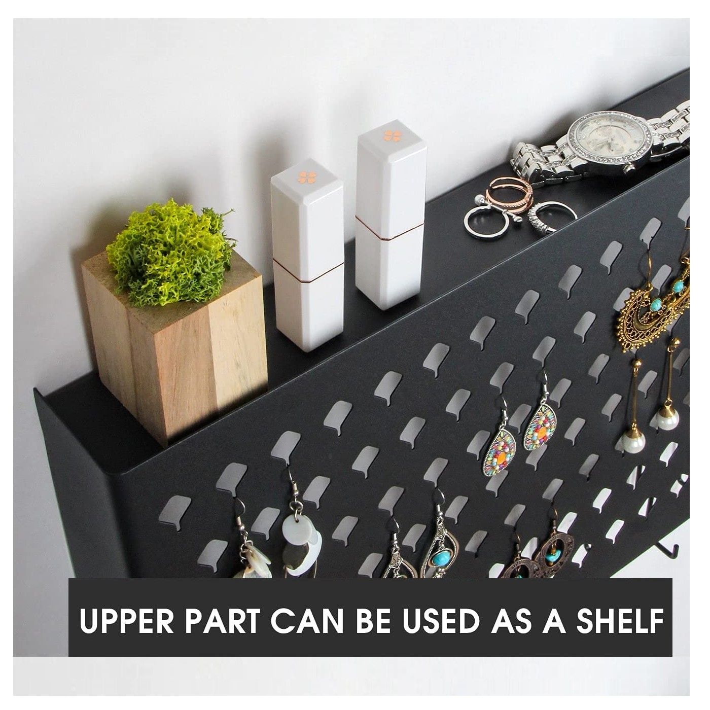 Wall Mount Earring Jewelry Hanger Organizer Holder with 109 Holes and 19 Hooks (Black) V178-18681