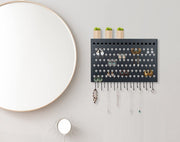 Wall Mount Earring Jewelry Hanger Organizer Holder with 109 Holes and 19 Hooks (Black) V178-18681