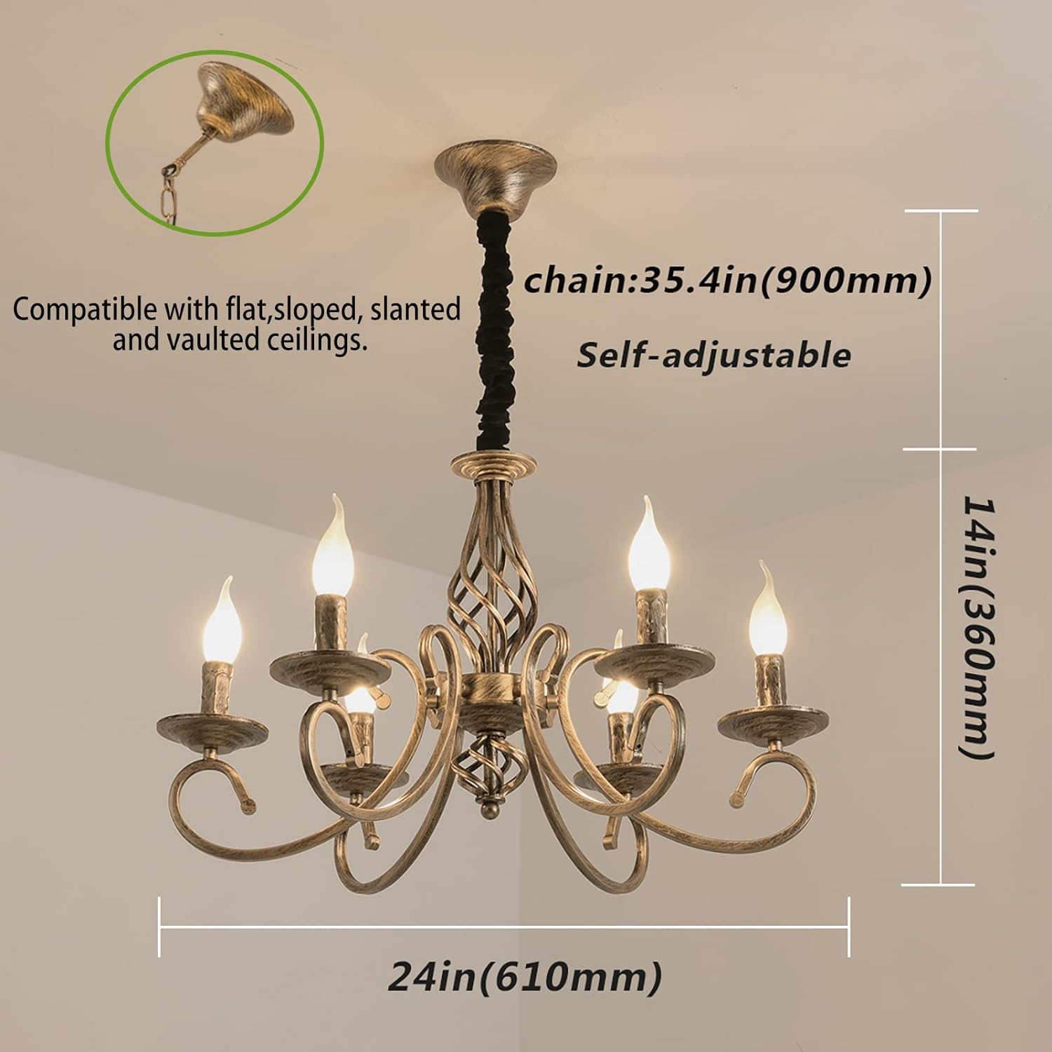 Rustic Chandeliers,6 -Light , French Country V178-21811