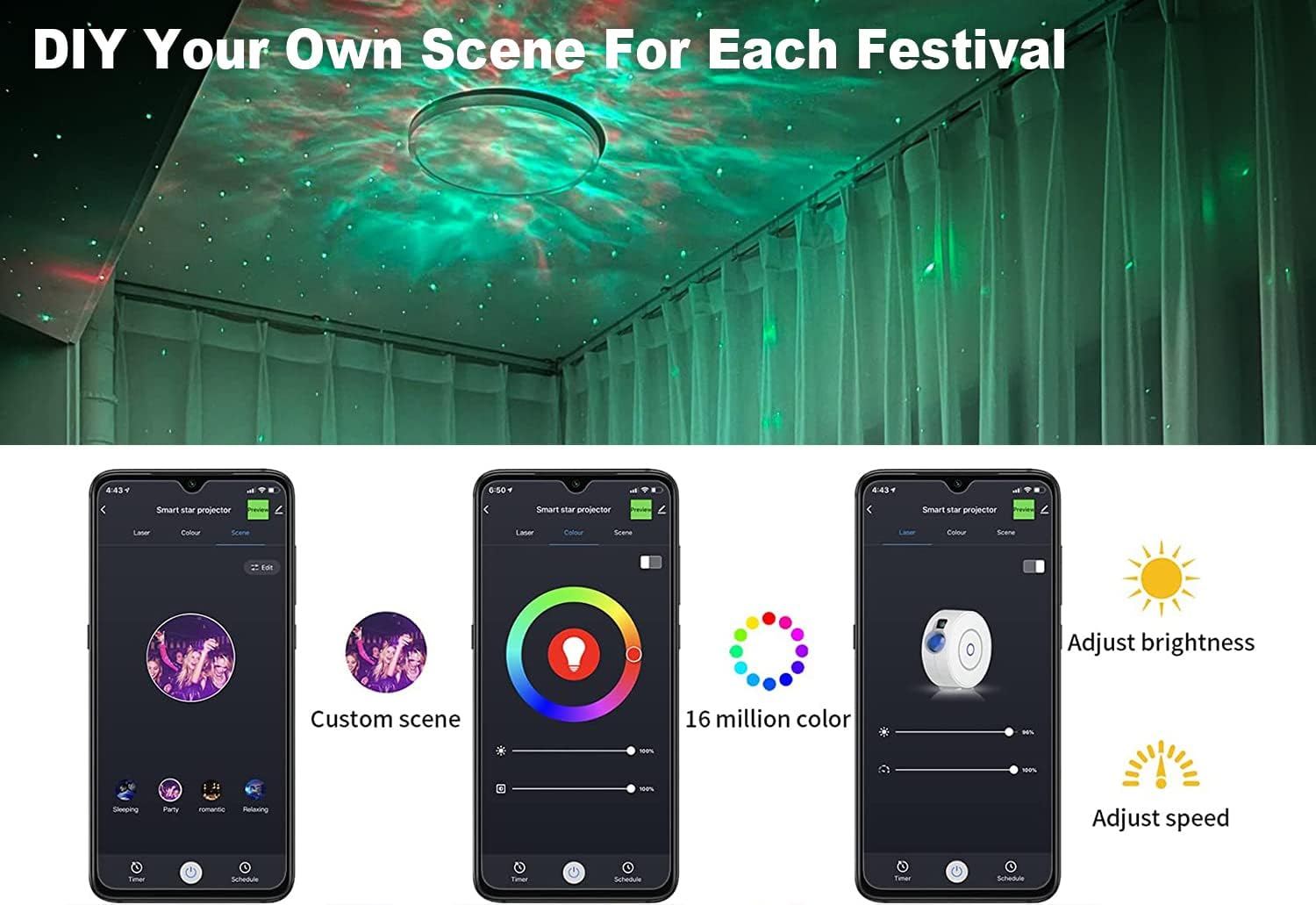 Star Projector Galaxy Light Bedroom connected with Alexa and Google Home V178-22741