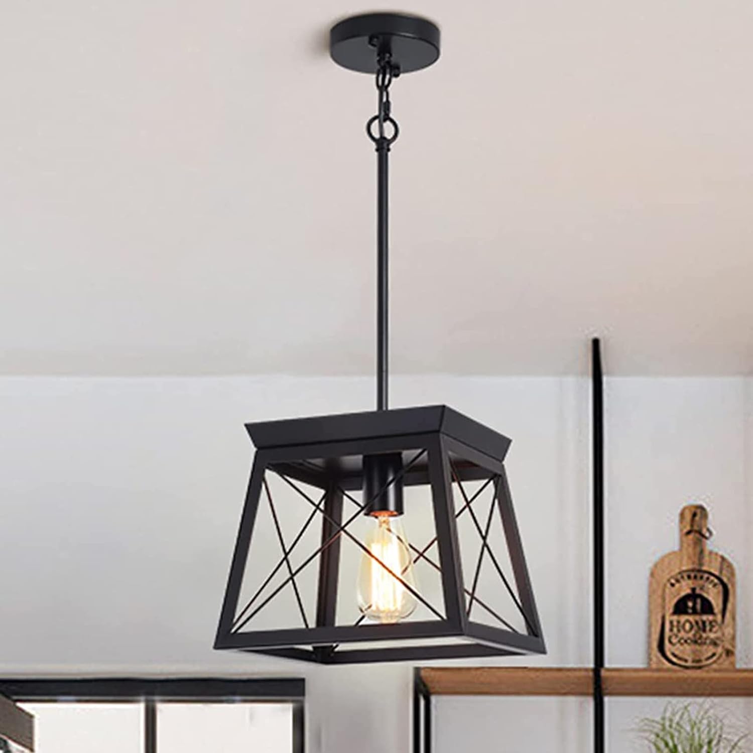 Farmhouse Pendant Light Rustic Lantern Chandelier Black V178-23511