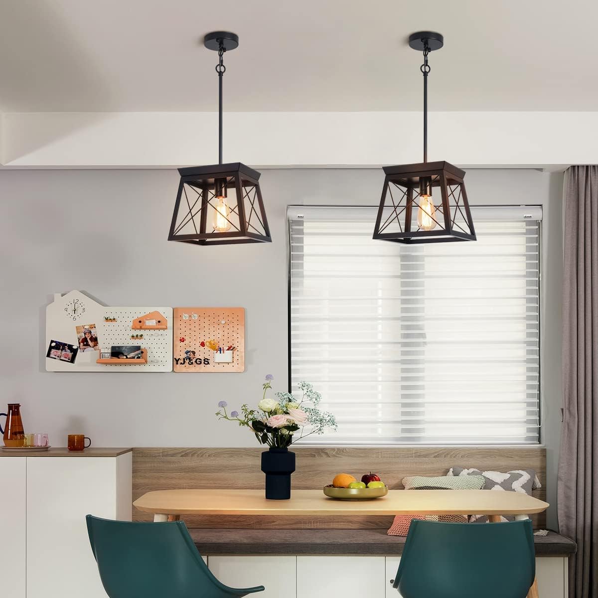 Farmhouse Pendant Light Rustic Lantern Chandelier Black V178-23511