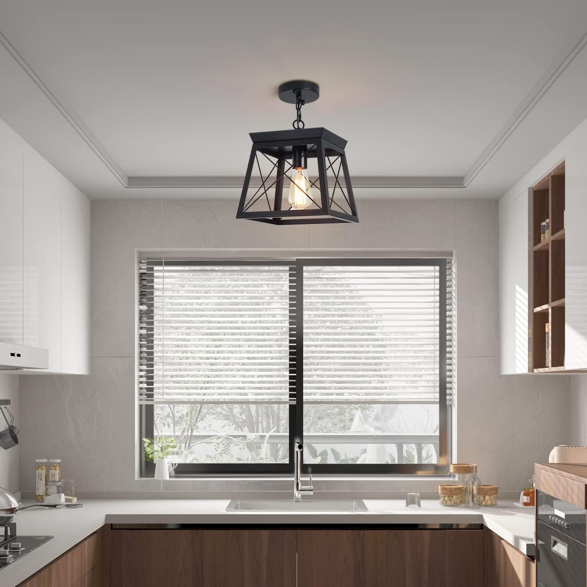 Farmhouse Pendant Light Rustic Lantern Chandelier Black V178-23511