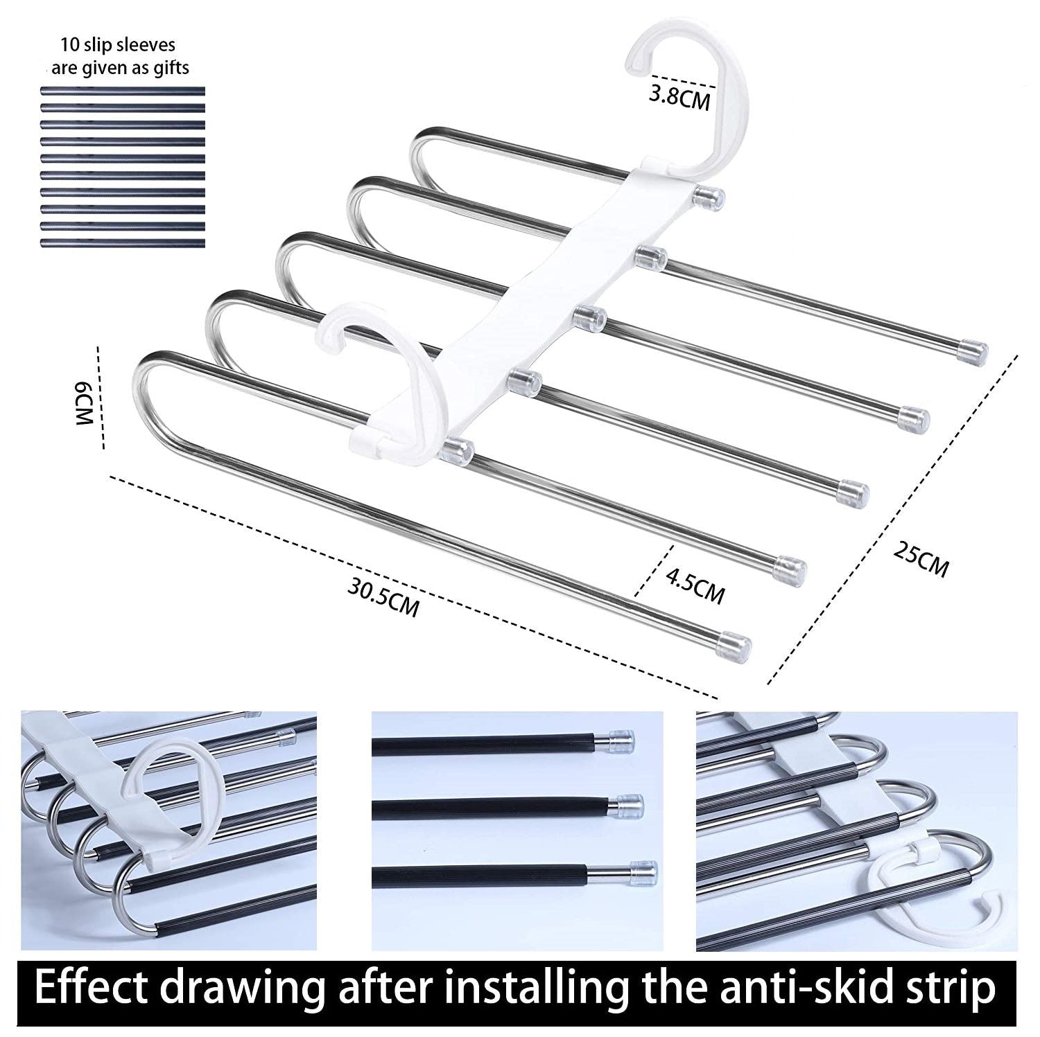 2 Pack Adjustable Multi-Layer 5 in 1 Pants Hanger for Wardrobe and Home Storage (White) V178-29489