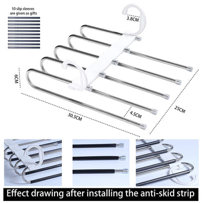 2 Pack Adjustable Multi-Layer 5 in 1 Pants Hanger for Wardrobe and Home Storage (White) V178-29489