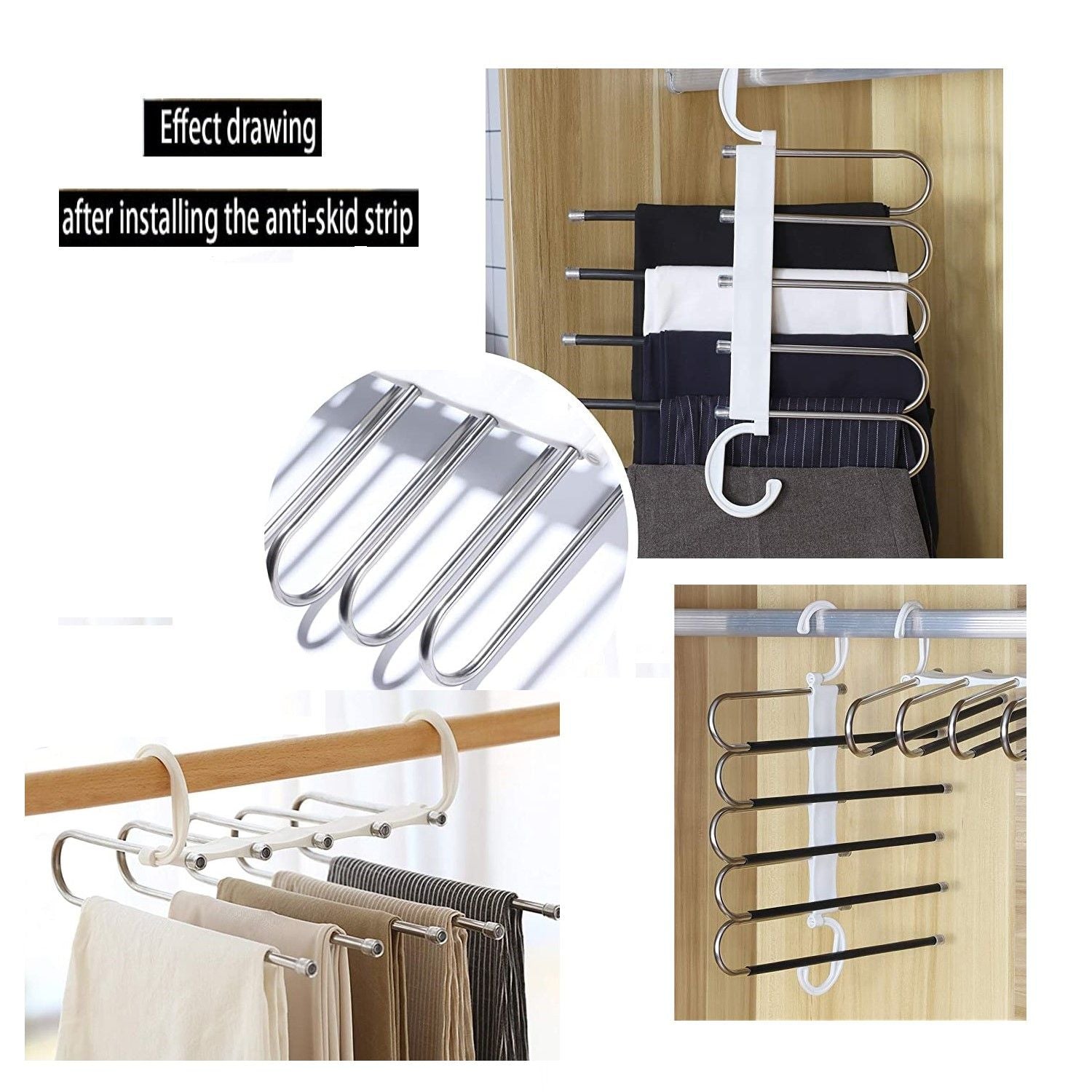 2 Pack Adjustable Multi-Layer 5 in 1 Pants Hanger for Wardrobe and Home Storage (White) V178-29489