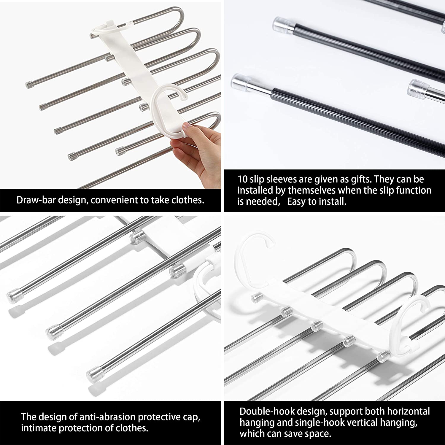 2 Pack Adjustable Multi-Layer 5 in 1 Pants Hanger for Wardrobe and Home Storage (White) V178-29489