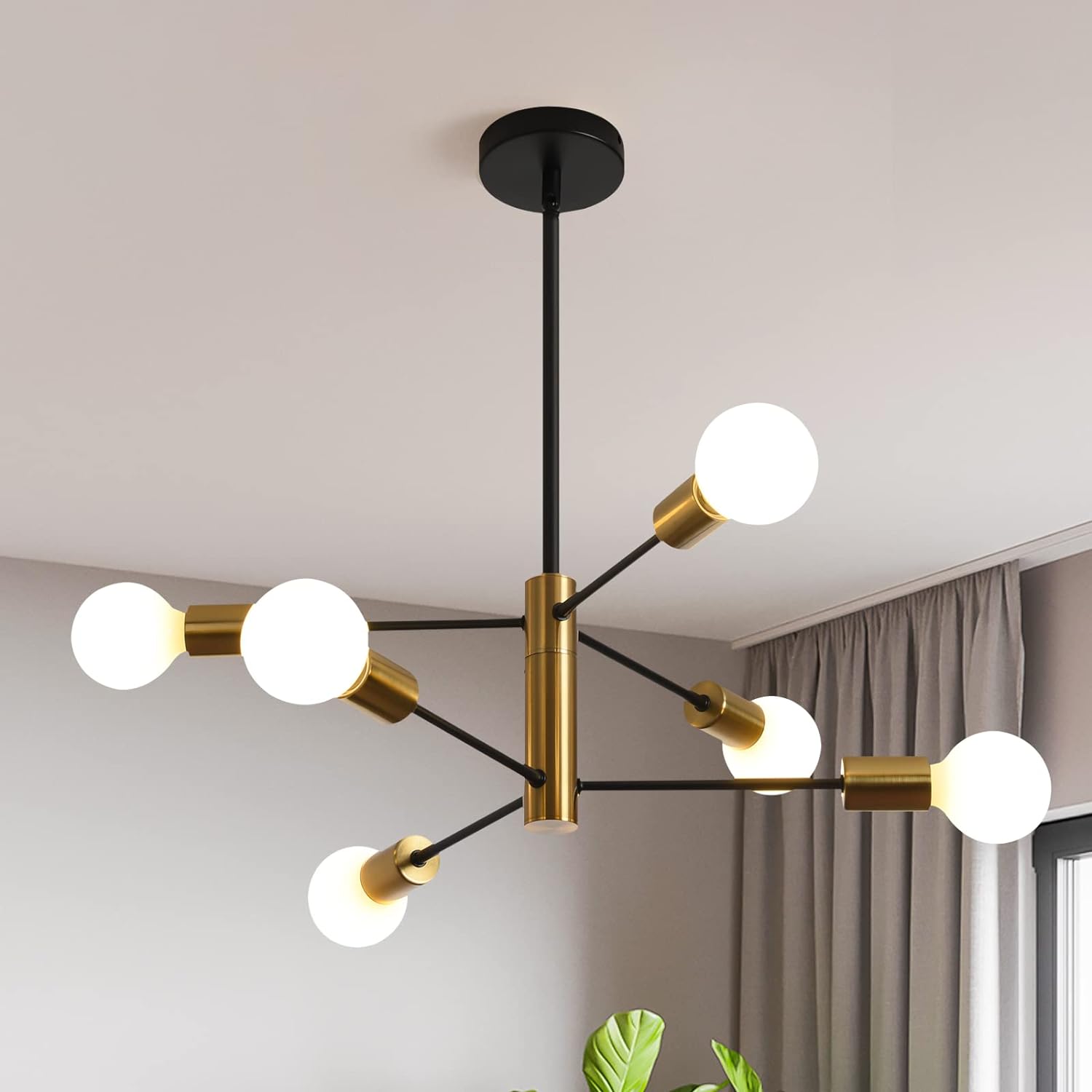 Sputnik Chandelier Modern Industrial, 6-Light , Black & Gold V178-33071
